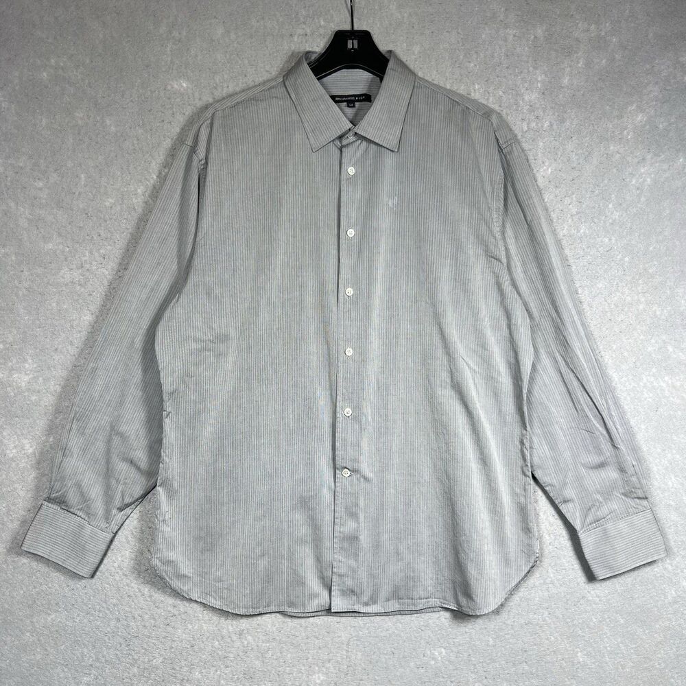 John Varvatos USA Shirt Men's Size 17.5 Long Gray Stripe With Cuff Collar